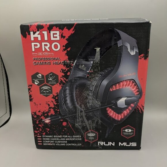 K18 PRO HIGH GAMING HEADSET MODEL RUN MUS  BLACK/RED.  NEW - Picture 1 of 4
